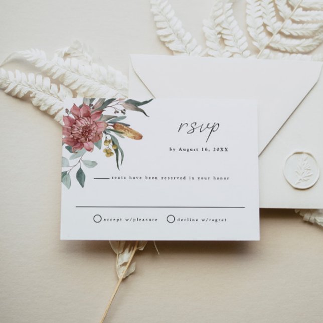 Tarjeta RSVP de matrimonio floral MARGOT Dusty Ros (Subido por el creador)