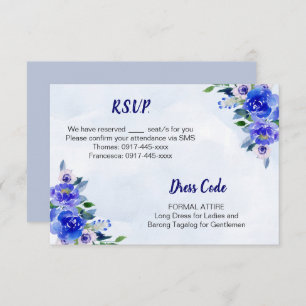 Tarjeta RSVP de matrimonio floral Royal Blue Water