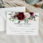 Tarjeta RSVP de matrimonio floral rustica de Rubor<br><div class="desc">Diseñada para coordinarse con nuestra colección de bodas rusticos de Rubor, esta tarjeta RSVP de boda de moda cuenta con una hermosa acuarela de color burdeos y color rosa rosa brillante. Personalízalo con tus detalles de forma fácil y rápida, simplemente pulsa el botón personalizar it para reorganizar y formatear el...</div>