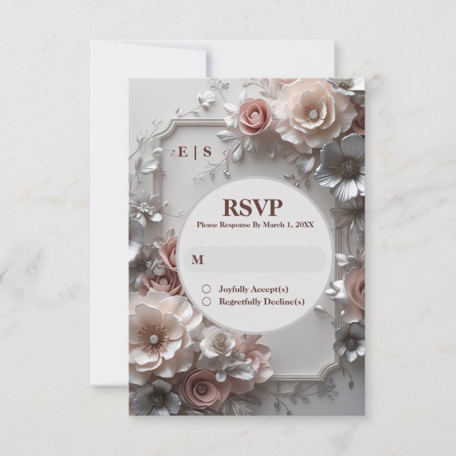 Tarjeta RSVP de matrimonio floral rustico elegante (Anverso)