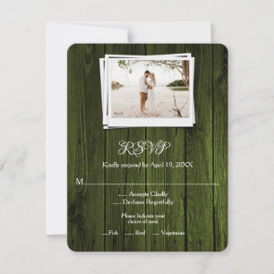 Tarjeta RSVP de matrimonio fotográfico de madera v