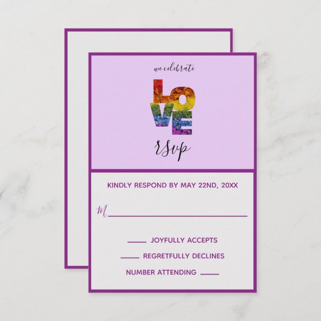 Tarjeta RSVP de matrimonio homosexual con tema púr (Anverso / Reverso)