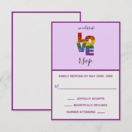 Tarjeta RSVP de matrimonio homosexual con tema púr