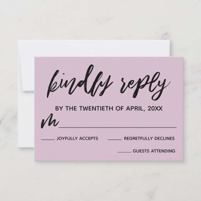 Tarjeta RSVP de matrimonio malva para escritura ca (Anverso)