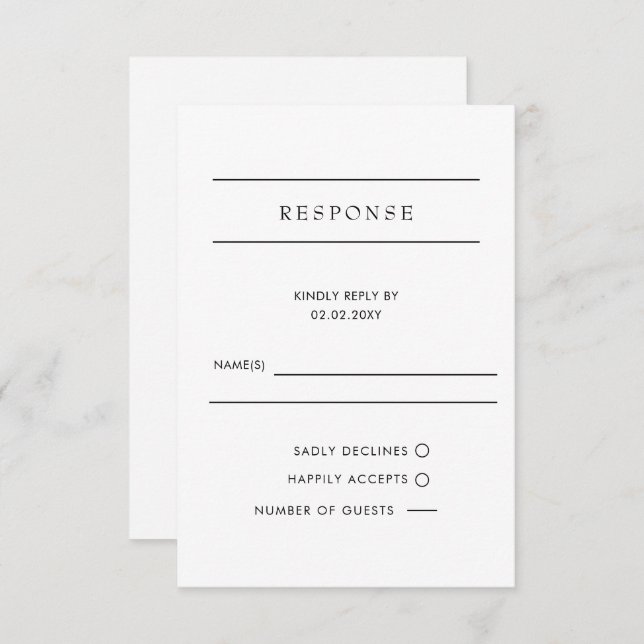 Tarjeta RSVP de matrimonio modernista simple y ele (Anverso / Reverso)