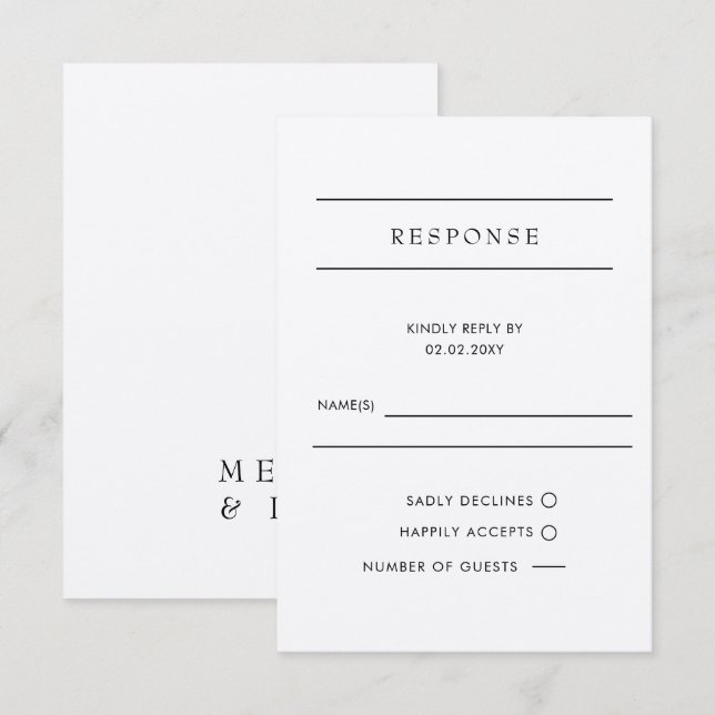 Tarjeta RSVP de matrimonio modernista simple y ele (Anverso / Reverso)