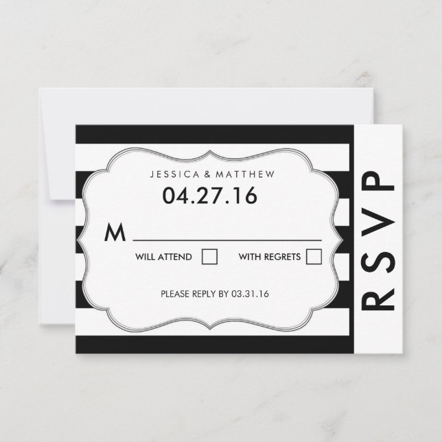 Tarjeta RSVP de matrimonio moderno de banda blanca (Anverso)