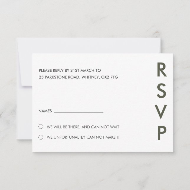 Tarjeta RSVP de matrimonio moderno mínimo de color (Anverso)