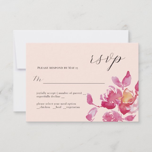 Tarjeta RSVP de matrimonio moderno Rosa de Rubor (Anverso)