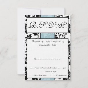 Tarjeta RSVP de matrimonio negro/azul floral