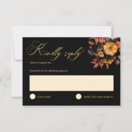 Tarjeta RSVP de matrimonio negro floral rústico ot