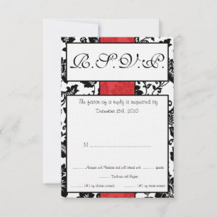 Tarjeta RSVP de matrimonio negro/rojo floral