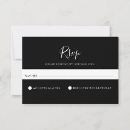 Tarjeta RSVP de matrimonio negro sólido minimalist