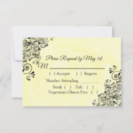 Tarjeta RSVP de matrimonio negro y amarillo