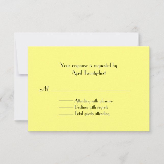Tarjeta RSVP de matrimonio negro y amarillo (Anverso)