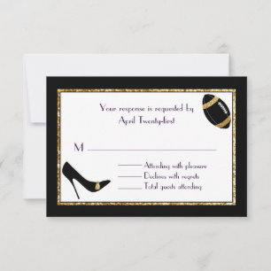 Tarjeta RSVP de matrimonio negro y falso Purpurina