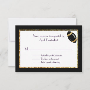 Tarjeta RSVP de matrimonio negro y falso Purpurina