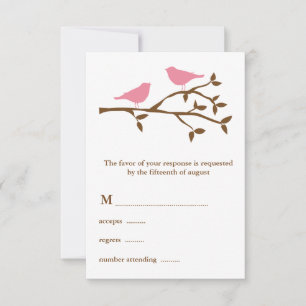 Tarjeta RSVP de matrimonio para dos aves rosadas