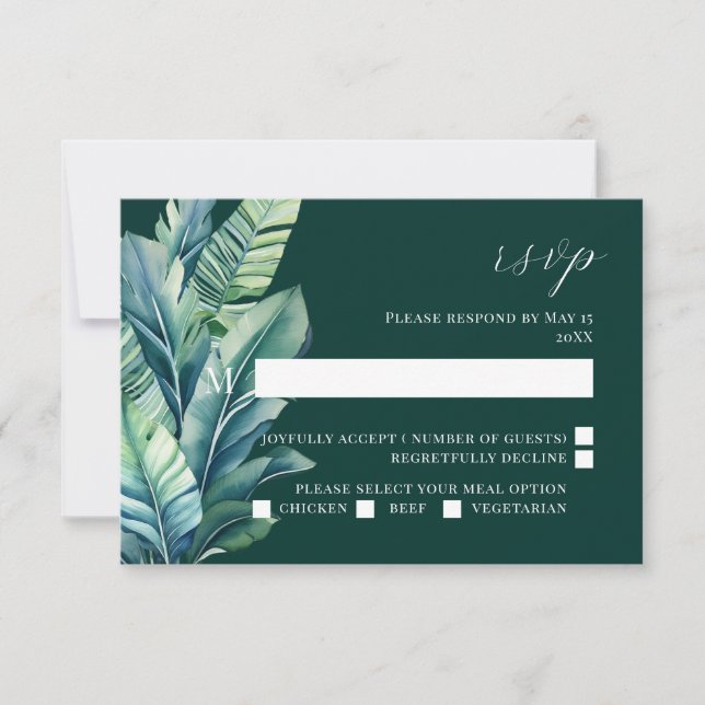 Tarjeta RSVP de matrimonio para follaje exótico tr (Anverso)