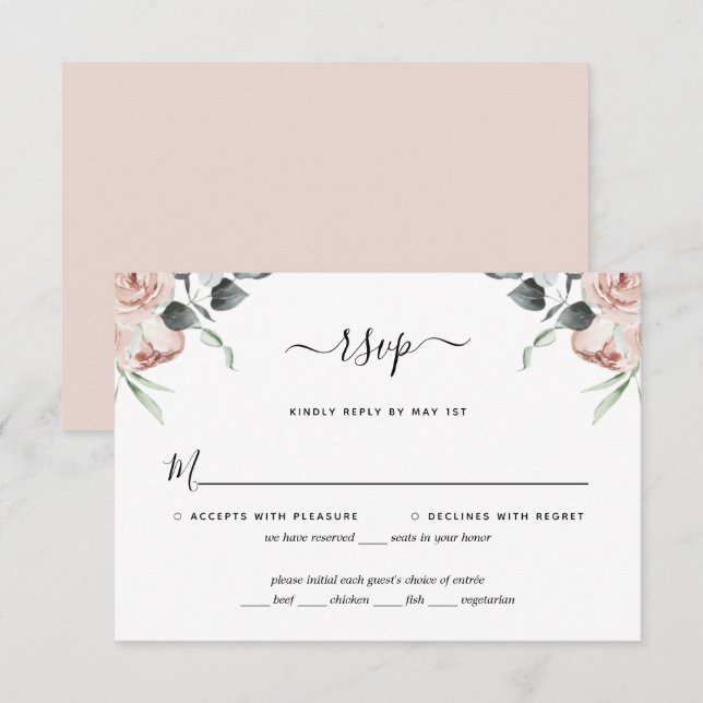 Tarjeta RSVP de matrimonio para Rosas florales ros (Anverso / Reverso)