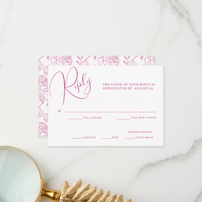 Tarjeta RSVP de matrimonio Peony Elegance (Anverso/Reverso In Situ)