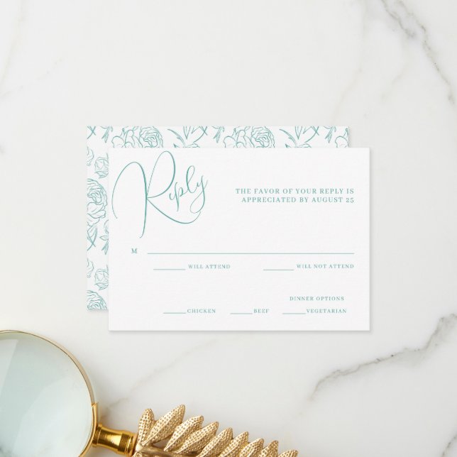 Tarjeta RSVP de matrimonio Peony Elegance (Anverso/Reverso In Situ)