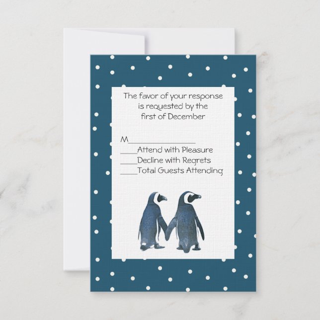Tarjeta RSVP de matrimonio pingüino (Anverso)