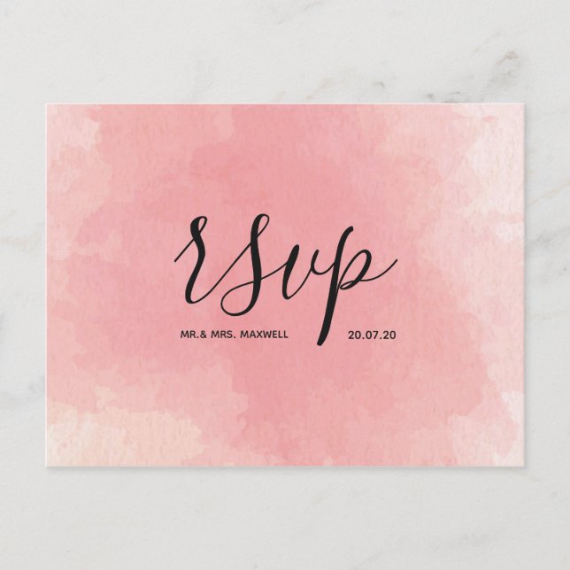 Tarjeta Rsvp de matrimonio Pink Watercolor Script  (Anverso)