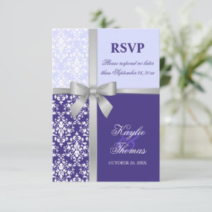 Tarjeta RSVP de matrimonio púrpura Damask Faux Sil