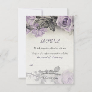 Tarjeta RSVP de matrimonio púrpura Sterling Silver