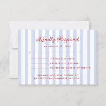 Tarjeta RSVP de matrimonio rojo y azul rayado