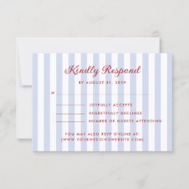 Tarjeta RSVP de matrimonio rojo y azul rayado