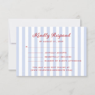 Tarjeta RSVP de matrimonio rojo y azul rayado