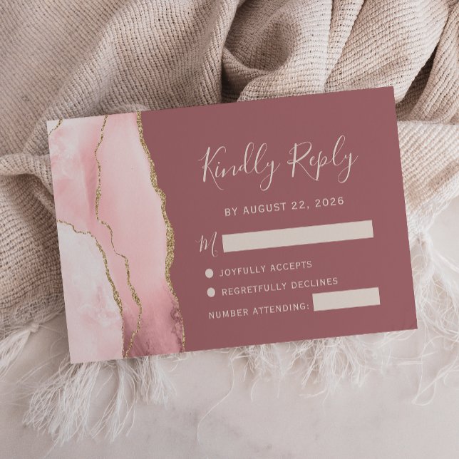 Tarjeta RSVP de matrimonio Rosa de la Agata de Oro (Subido por el creador)