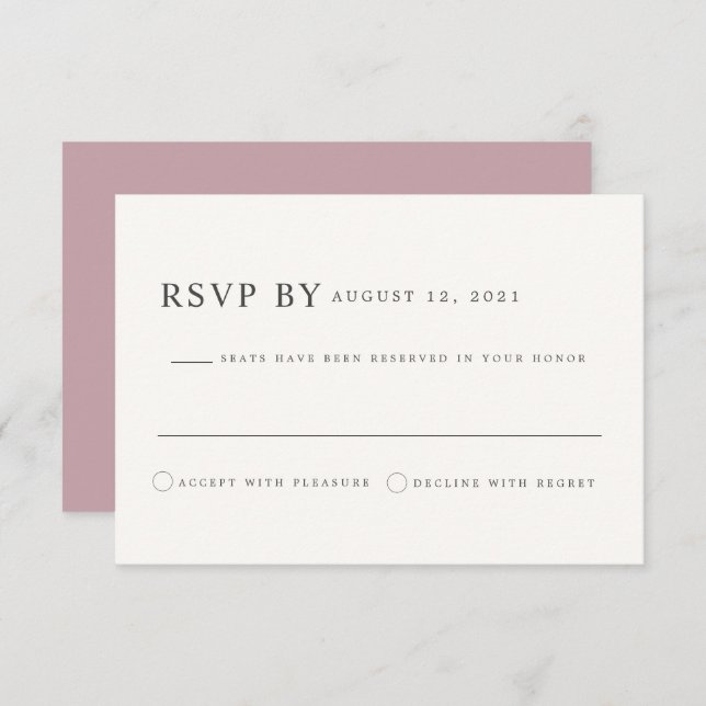 Tarjeta RSVP de matrimonio rosa ROGUE Dusty Rubor (Anverso / Reverso)