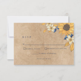Tarjeta RSVP de matrimonio Rústico de girasol azul