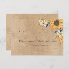 Tarjeta RSVP de matrimonio Rústico de girasol azul