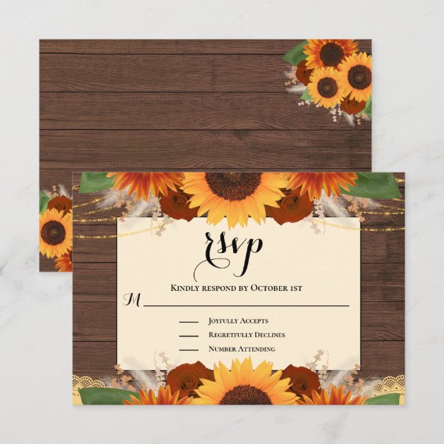 Tarjeta RSVP de matrimonio rústico de madera de gi (Anverso / Reverso)