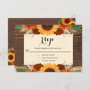 Tarjeta RSVP de matrimonio rústico de madera de gi