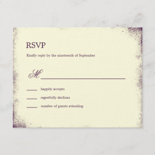 Tarjeta RSVP de matrimonio rústico-púrpura