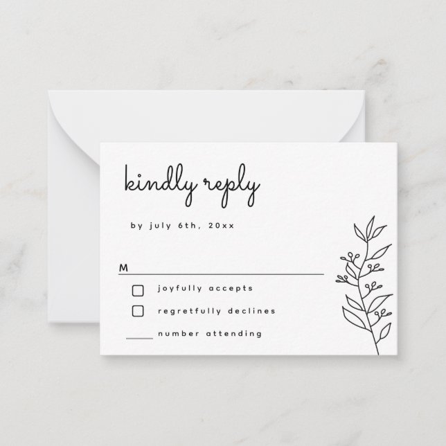 Tarjeta RSVP de matrimonio simple con escritura bo (Anverso)