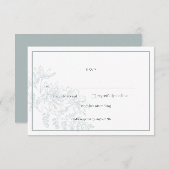 Tarjeta RSVP de matrimonio simple con flor verde s (Anverso / Reverso)