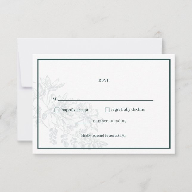 Tarjeta RSVP de matrimonio simple con floral verde (Anverso)