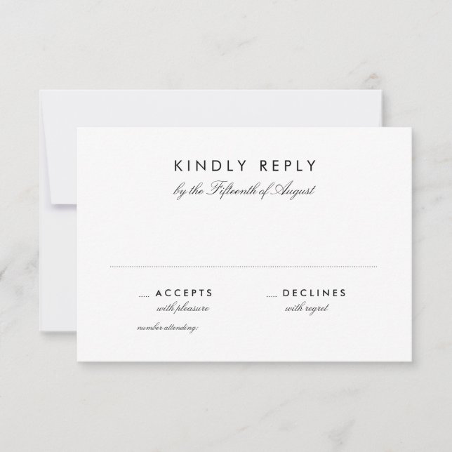 Tarjeta RSVP de matrimonio simple de Moda de 3,5"  (Anverso)