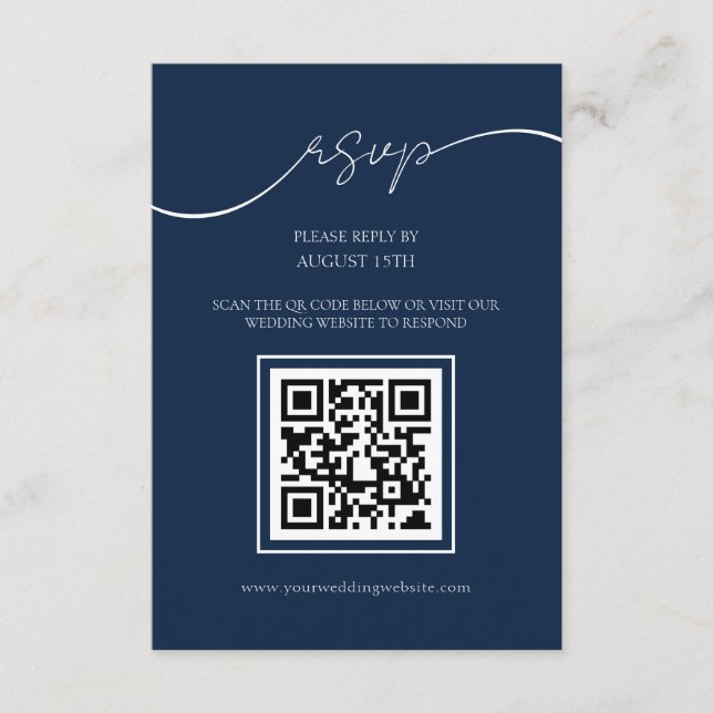 Tarjeta RSVP de matrimonio simple y elegante azul  (Anverso)