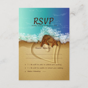Tarjeta RSVP de matrimonio Starfish Beach de 3,5"
