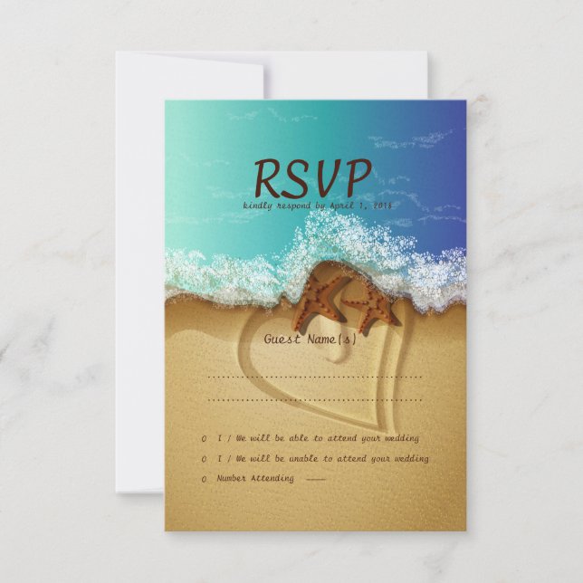 Tarjeta RSVP de matrimonio Starfish Beach de 3,5"  (Anverso)
