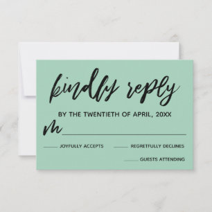 Tarjeta RSVP de matrimonio verde ligero para escri