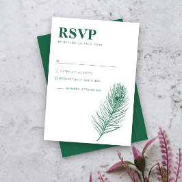 Tarjeta RSVP de matrimonio verde mínimo para la pl