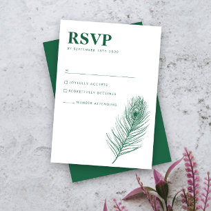 Tarjeta RSVP de matrimonio verde mínimo para la pl